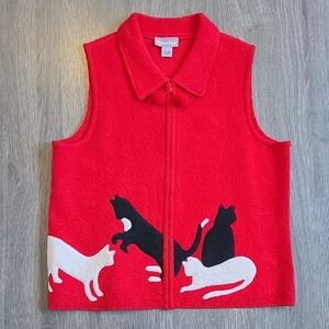 TanJay bright red vintage cat vest